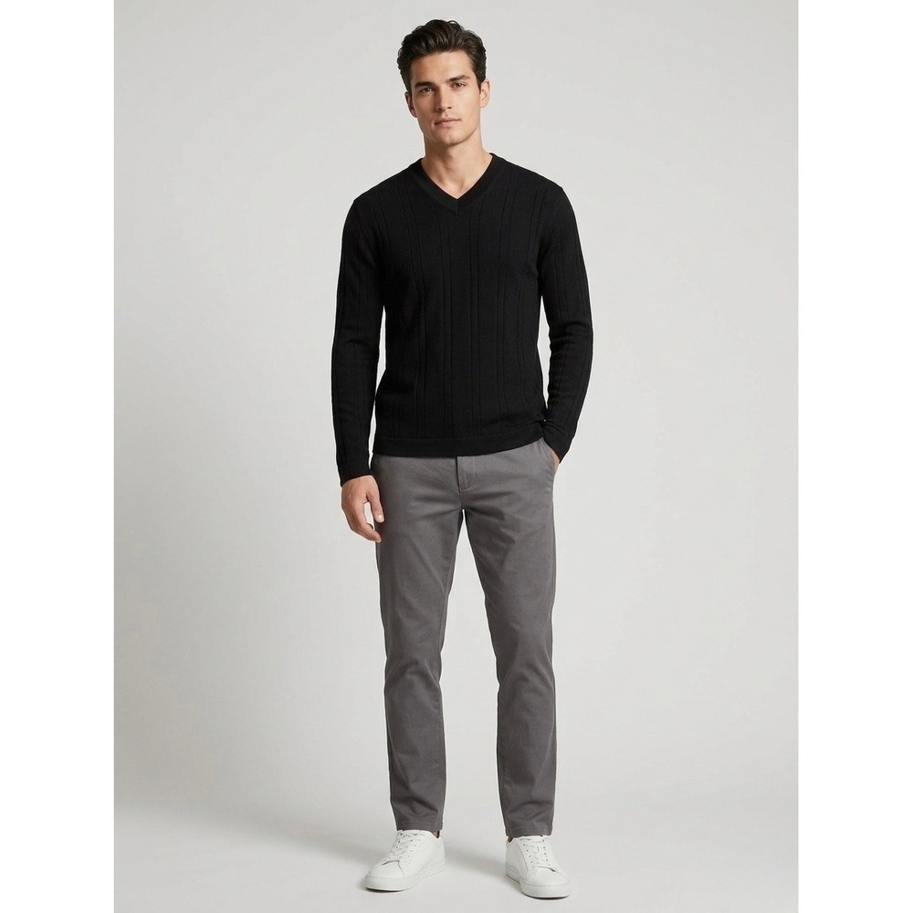 Banana Republic Mens Black Extra Fine Italian Merino Wool V-Neck Sweater Size M